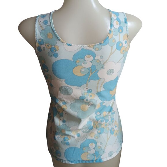 Small Vintage Top 1960's 1OF1 Handmade Stretch Knit Psychadelic Flower Tank Top - Picture 4 of 6